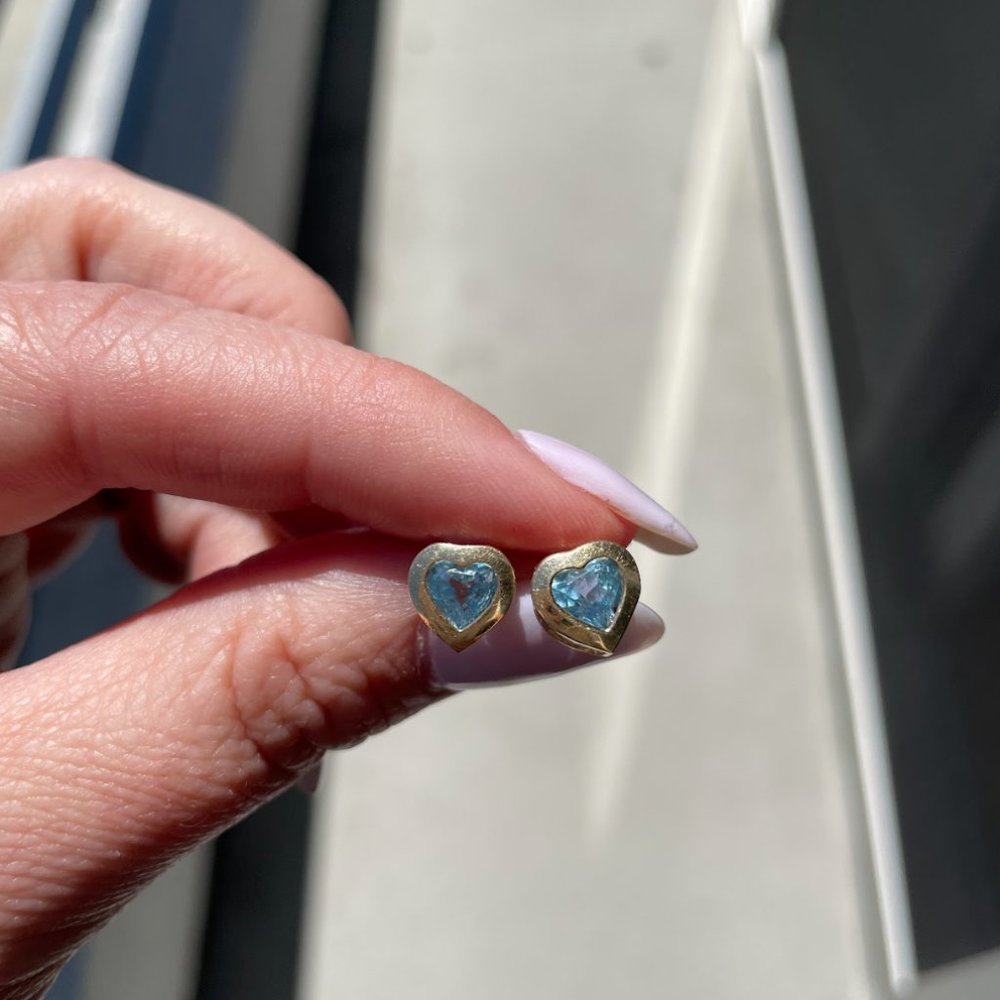 Blue topaz and 14k Heart Stud Earrings